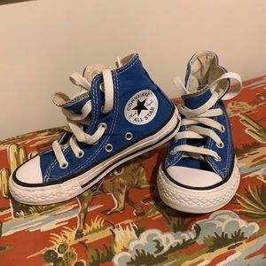 Blue high top converse, kid size 11